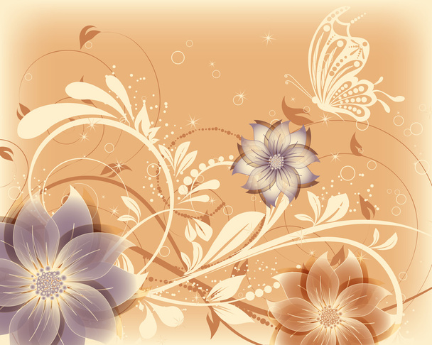 Vector floral decorative abstract background with butterfly - Wektor, obraz