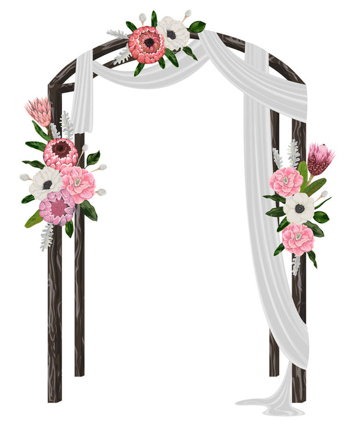 Όμορφη γαμήλια αψίδα με άνθη, φύλλα και κλαδιά. Εκλεκτής ποιότητας floral σχέδιο. Διανυσματική εικόνα σε στυλ υδροχρώματος - Διάνυσμα, εικόνα