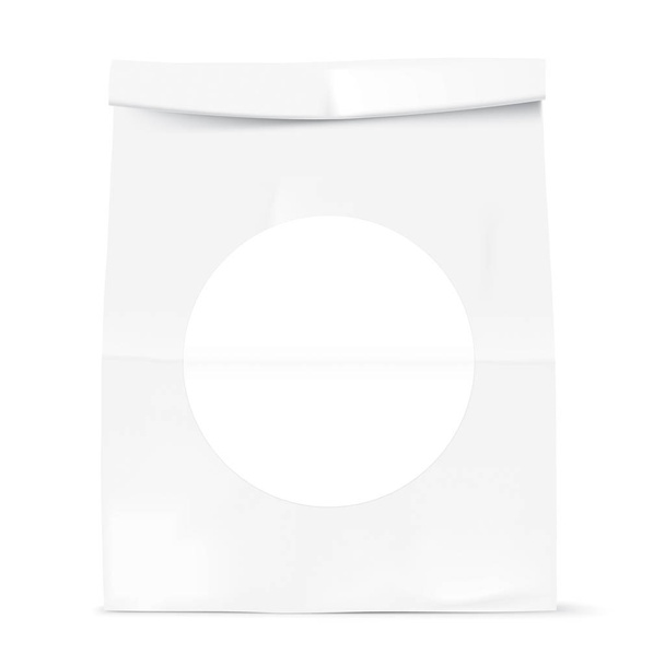 Λευκή τσάντα με στρογγυλό αυτοκόλλητο. - Φωτογραφία, εικόνα