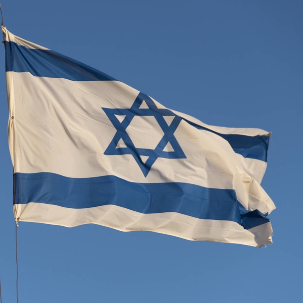 Close-up of Israeli flag, Masada, Judean Desert, Dead Sea Region, Israel - Photo, image