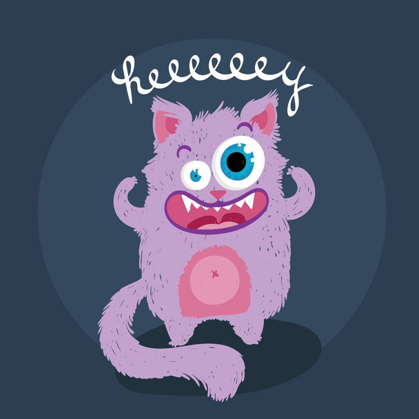 Lindo gatito monstruo con texto. Ilustración vectorial para camiseta y diseño de impresión
 - Vector, imagen