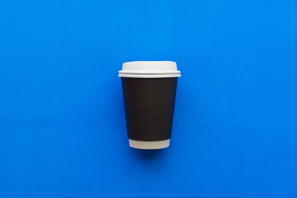 Hot Coffee Cup Blue Background - Foto, Imagem