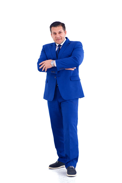 Happy businessman standing isolated on white background. - Фото, изображение