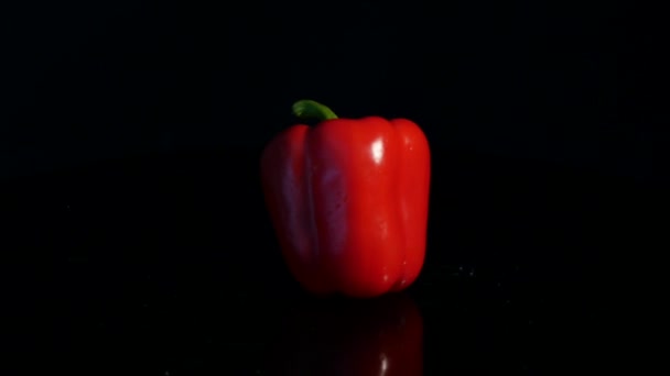 Ripe red peppers rotating on black background - Filmati, video