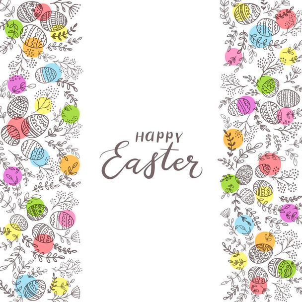 Abstract colored circles with eggs and lettering Happy Easter on - Vektor, Bild