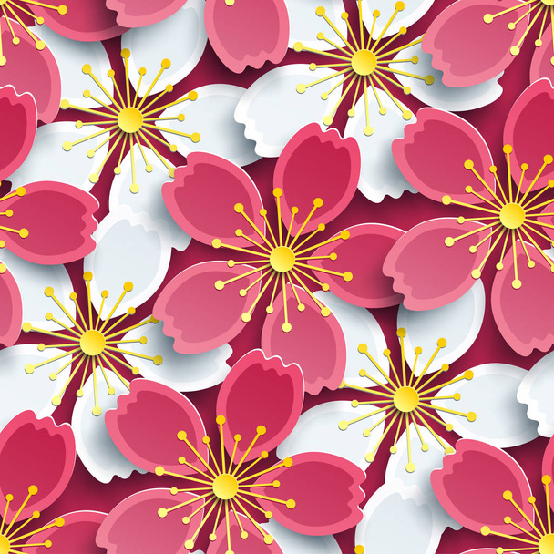 Modern seamless pattern with white and pink sakura - ベクター画像