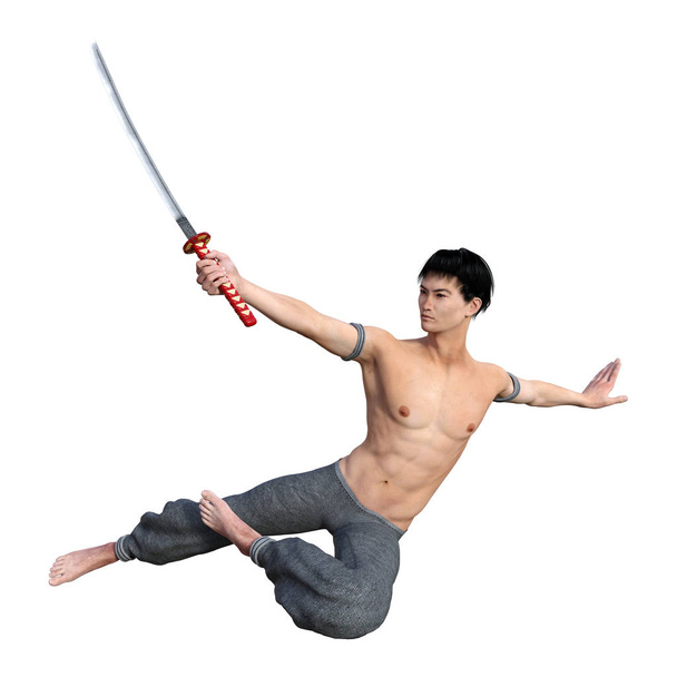3D Rendering Fighting Monk on White - Foto, Bild