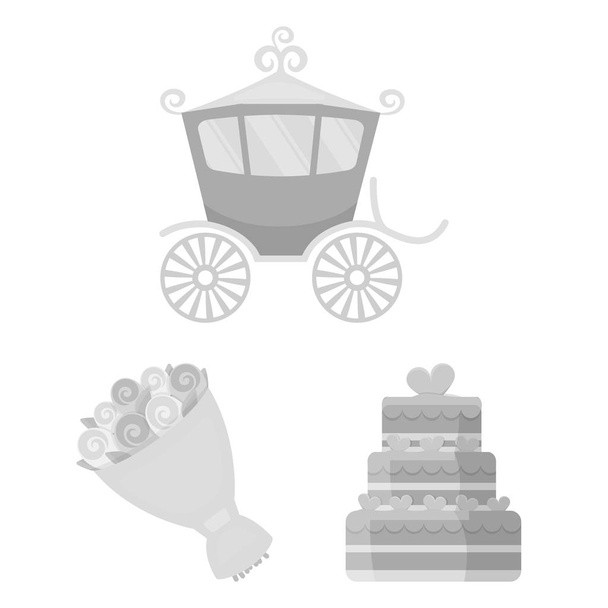 Wedding and Attributes monochrome icons in set collection for design.Newlyweds and Accessories vector symbol stock web illustration. - Vettoriali, immagini