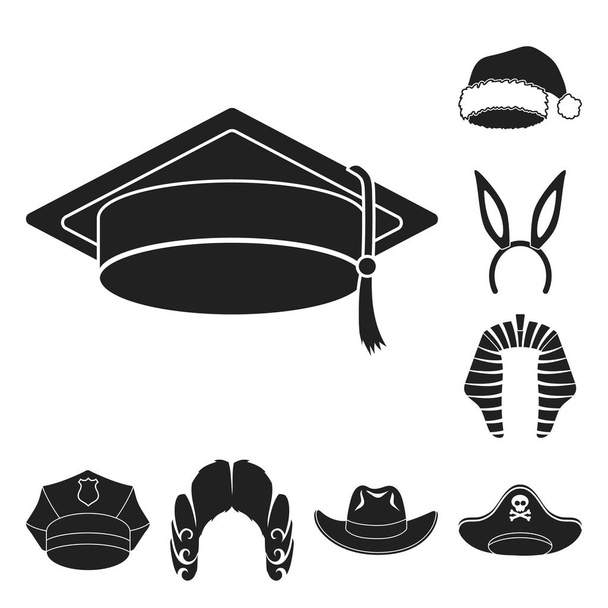 Различные виды шляп черные значки в коллекции наборов для design.Headdress векторные символы акций веб-иллюстрации
. - Вектор,изображение