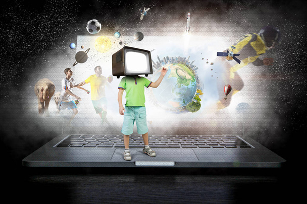 TV addicted children. Mixed media - Foto, imagen