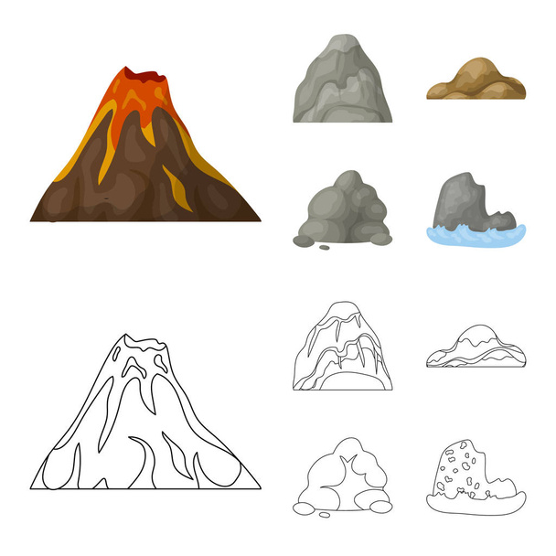 Boulders, a rounded mountain, rocks in the sea. Different mountains set collection icons in cartoon,outline style vector symbol stock illustration web. - Vetor, Imagem