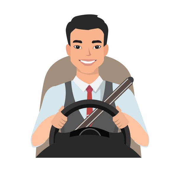 ázsiai ember autót vezetni. Férfi ruházat, alkalmi ruha - Vektor, kép