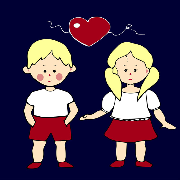Boy and girl hand drawn caricature - Vector, afbeelding
