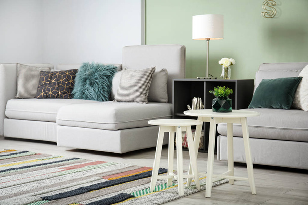Modern living room interior with comfortable sofa - Valokuva, kuva
