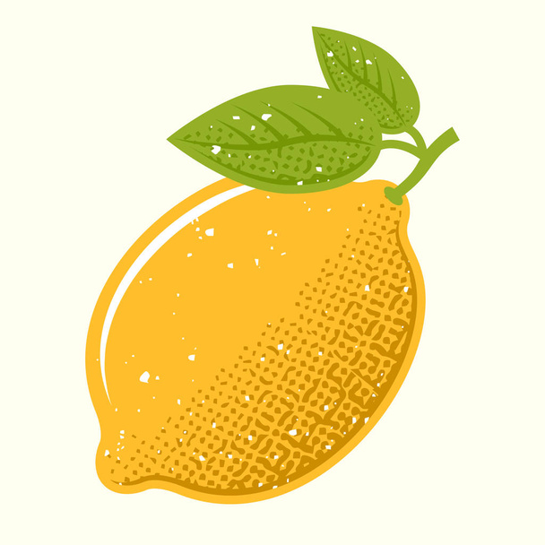 Yellow lemon with green leafs color illustration - Wektor, obraz