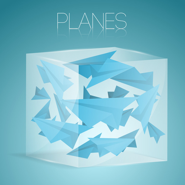 Paper airplanes in glass box. Vector illustration. - Vector, Image