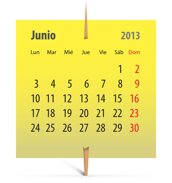 Kalendarz do czerwca 2013 r. w języku hiszpańskim - Wektor, obraz
