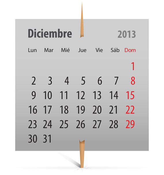 Calendar for December 2013 in Spanish - Vector, Image