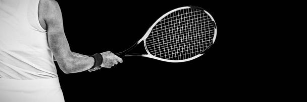 Rear view of athlete playing tennis with a racket on white background - Φωτογραφία, εικόνα