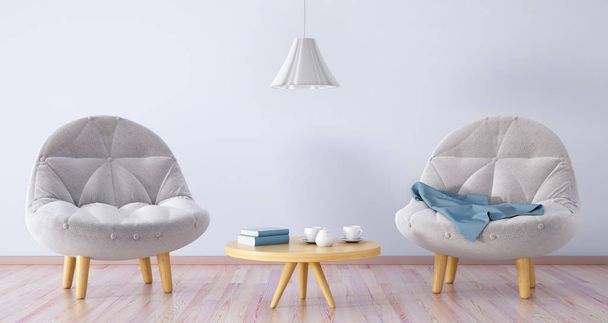 Obývací pokoj s dvěma křesly, stolek 3d vykreslování - Fotografie, Obrázek