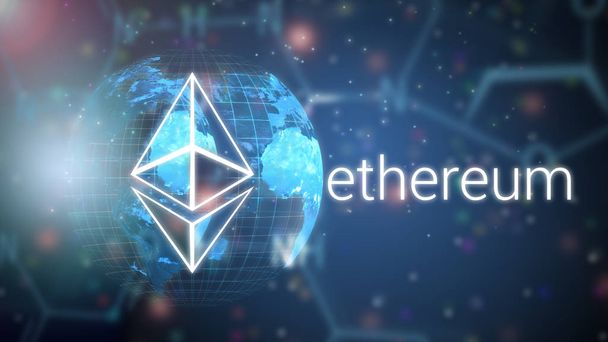 ethereum blockchain app platform that run smart contract on a shared global infrastructure, illustration - Photo, Image