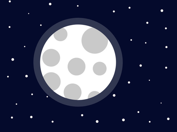 Ένα λαμπερό φεγγάρι με κρατήρες που επιπλέουν ανάμεσα στα αστέρια. - Διάνυσμα, εικόνα