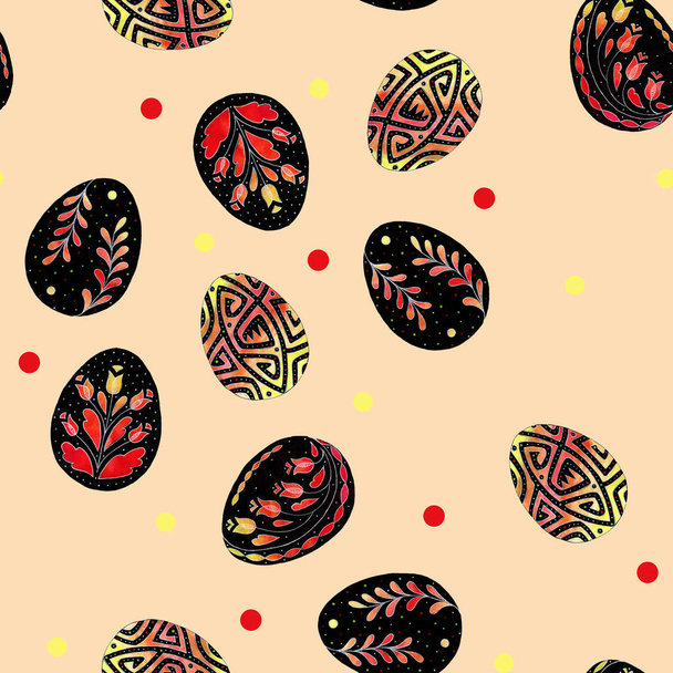 Seamless pattern Decorated Painted Easter Eggs Beige Watercolor - Foto, Bild