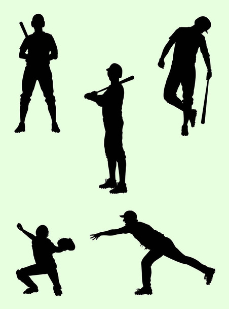 Honkbal speler silhouet 03. Goed gebruik voor symbool, logo, web pictogram, mascot, teken of elke gewenste ontwerp. - Vector, afbeelding