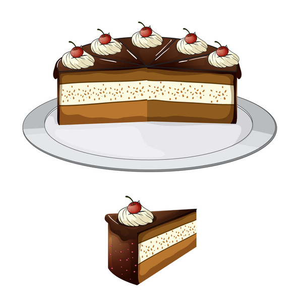 pastel de chocolate con cereza - Vector, Imagen
