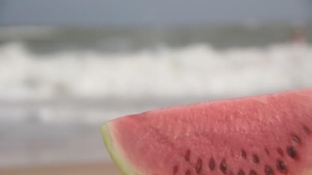 summer sea watermelon on the beach - Footage, Video