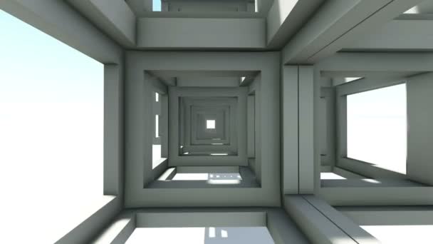 Fast flight through modern blue abstract girder construction. 3d render animation - Filmati, video