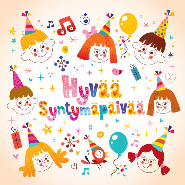 Feliz cumpleaños en la tarjeta de felicitación para niños finlandeses
 - Vector, imagen