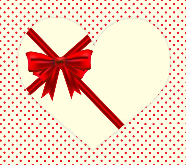 Red ribbon cover on heart shape over polka dot - Vettoriali, immagini