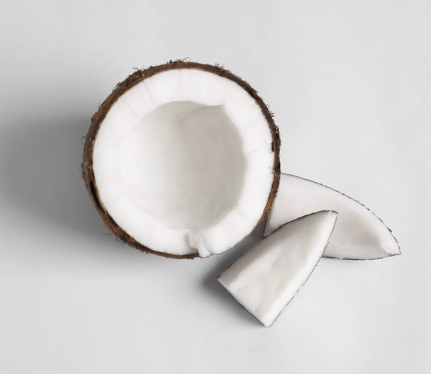 Ripe coconut on white background - Фото, изображение