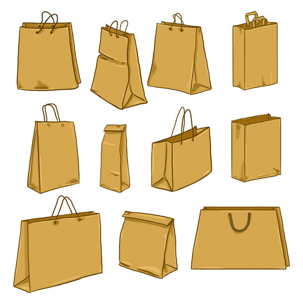 Ensemble de sacs shopping et papier sur fond blanc
 - Vecteur, image