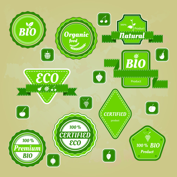 Collection of bio and eco organic labels natural products - Vektor, obrázek