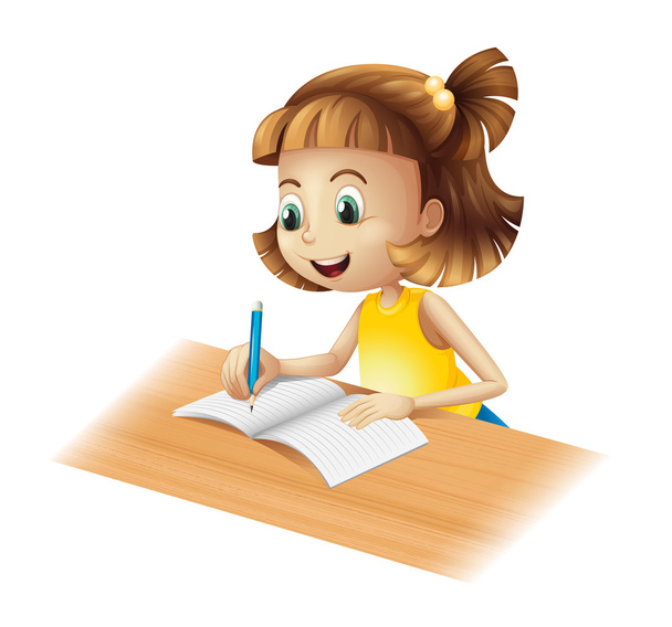 Una chica feliz escribiendo
 - Vector, Imagen