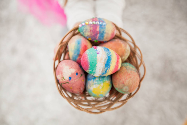 Easter eggs in basket - 写真・画像