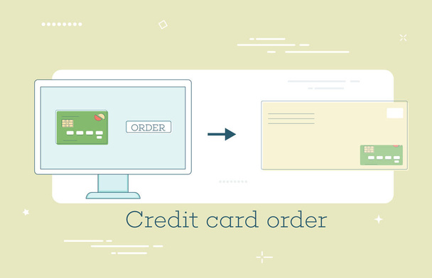 Hitelkártya rendelés koncepció line art stílusban - Vektor, kép