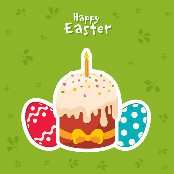 Easter background with Easter eggs and Easter cake - Vector, imagen