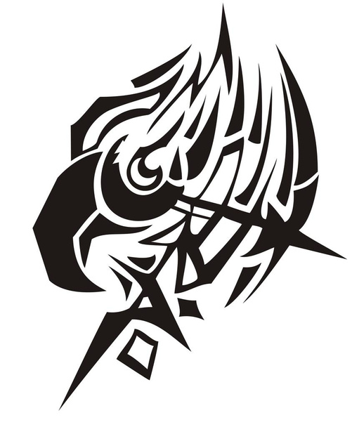 Adlerkopf-Symbol mit einem Pfeil. Stammesspitzen Adlerkopf Symbol Feuer Konzept. schwarz auf weiß - Vektor, Bild
