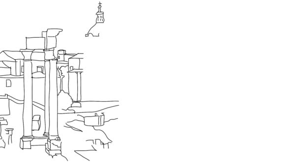 Roma City Περίγραμμα Animation χέρι Σχεδιασμένο σκίτσο  - Πλάνα, βίντεο