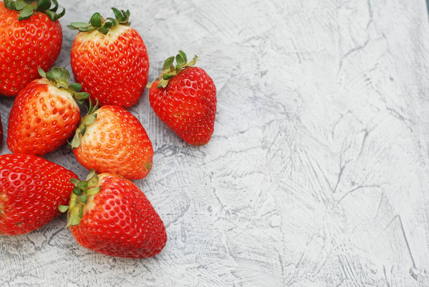 Strawberries On Rustic Background. Fresh Summer Berries. Copy Space. - Photo, image
