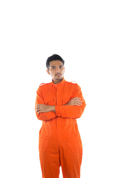 Prisoner man isolated on white background. - Фото, изображение