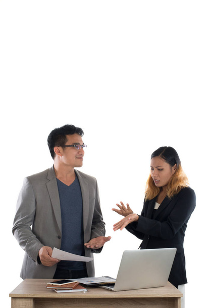 Young business woman standing with her boss conversation about t - Photo, Image