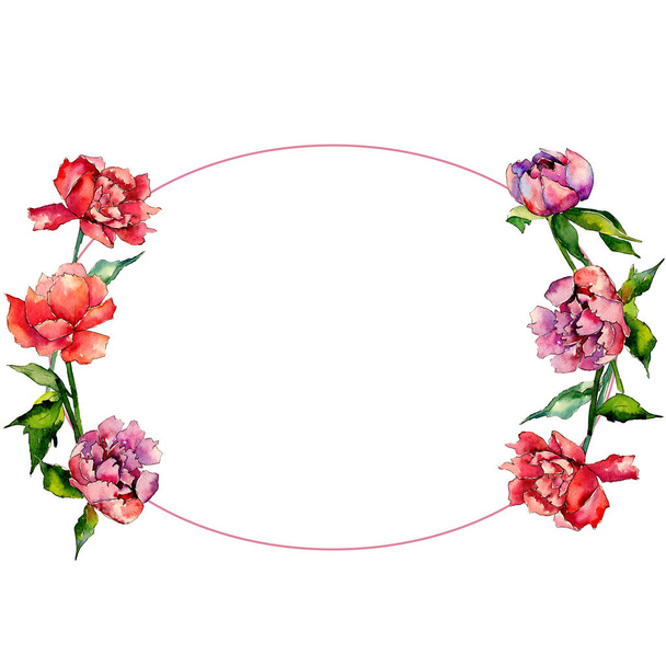 Wildflower peony flower wreath in a watercolor style. - Photo, Image