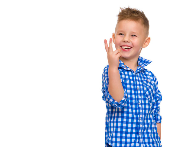 Little boy gestures with his hands. - Foto, imagen