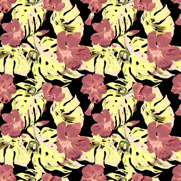 Exotic Flowers. Watercolor Seamless Pattern.  - Photo, Image