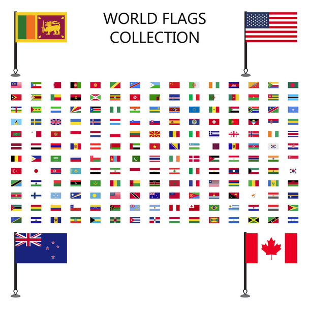 Ikona flagi świata kolekcja płaski zestaw - Wektor, obraz