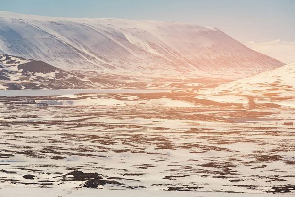 Beautiful snow over natural landscape mountain, Iceland winter season - Photo, Image